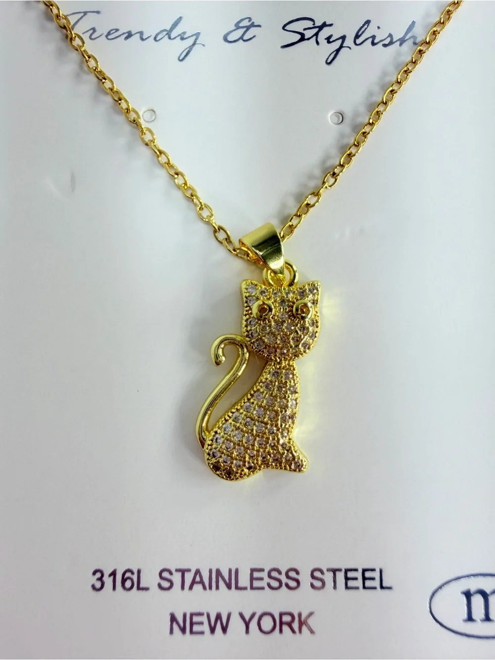 Gold Cat Pendant Necklace - Sparkling Cat Charm for Cats Lovers #stainless steel
